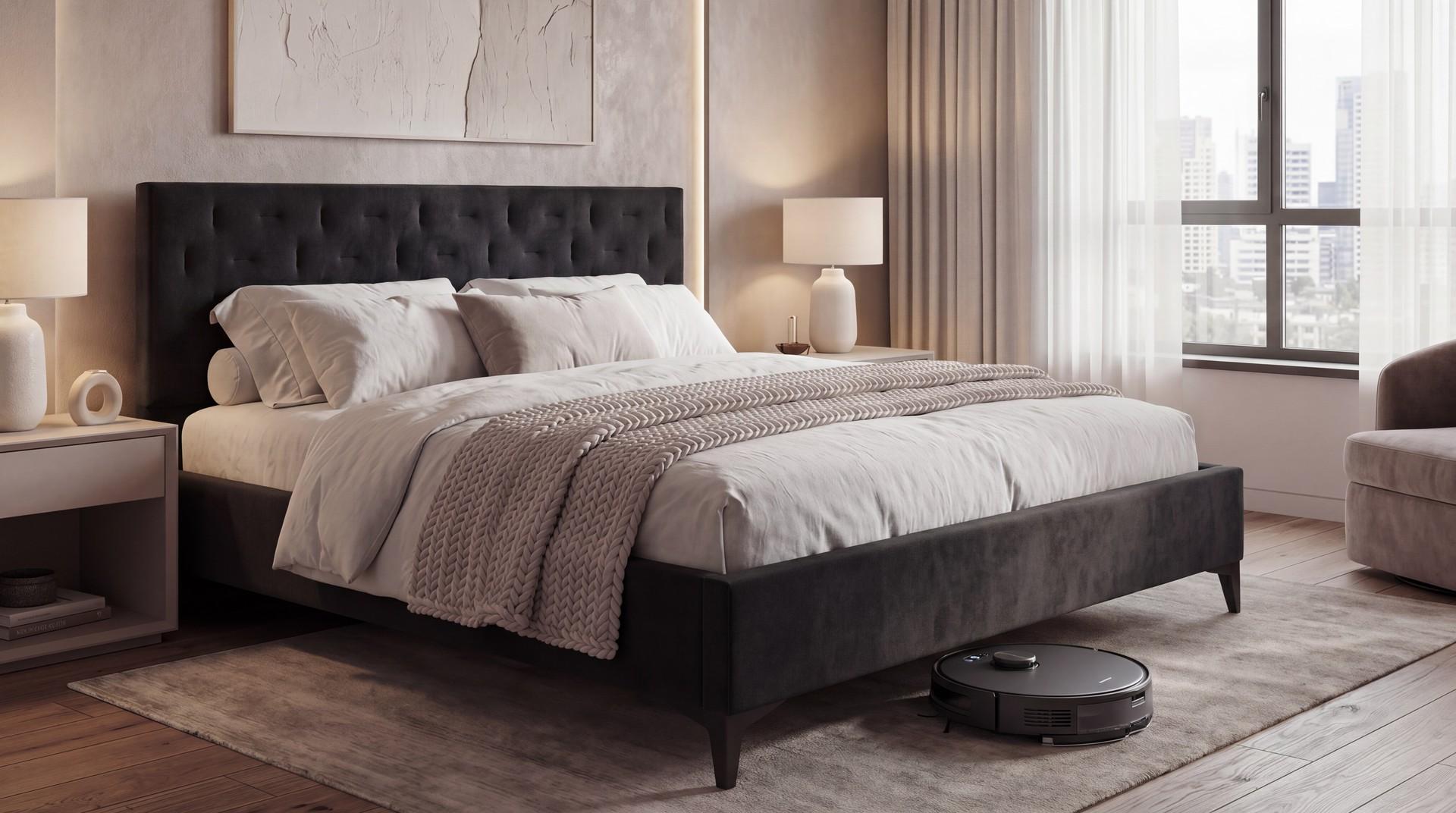 Upholstered double bed for mattress 160/200 Daliya, dark grey  1